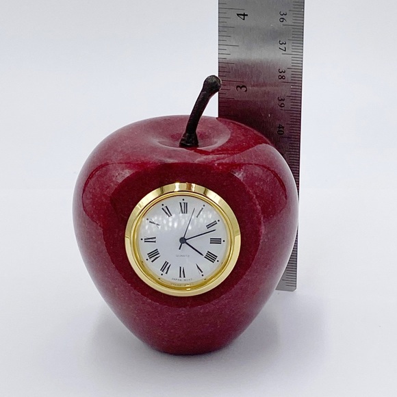 Vintage Marble Red Apple Clock Paperweight Japan Movement Quartz Clock - Picture 8 of 9